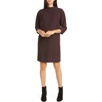 Petite Eileen Fisher Funnel Neck Shift Dress, Purple