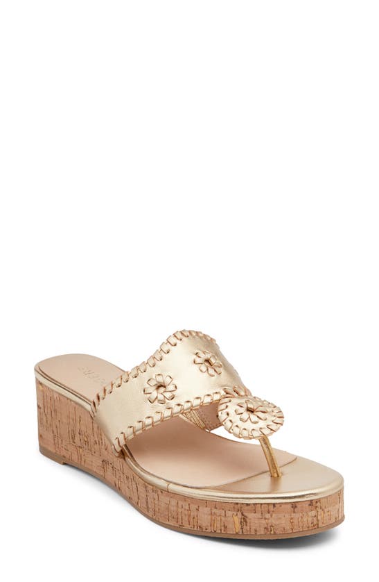 Jack Rogers Cork Wedge Sandal In Gold/ Gold