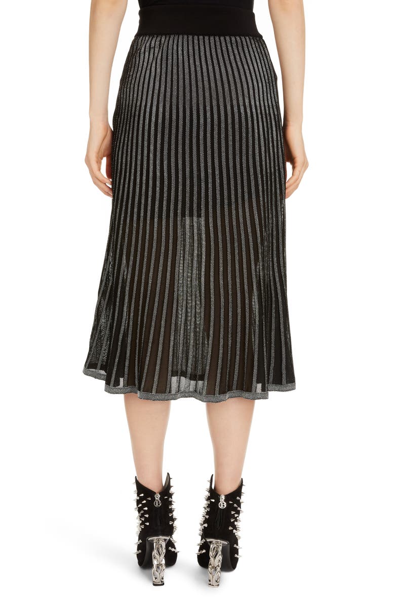 Balmain Semi Sheer Metallic Pleated Skirt, Alternate, color, 