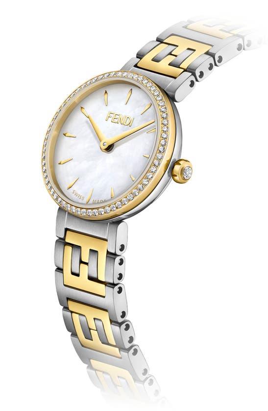 Shop Fendi Forever  Two-tone Diamond Bracelet Watch, 19mm In Yellow Gold/ Stainless Steel