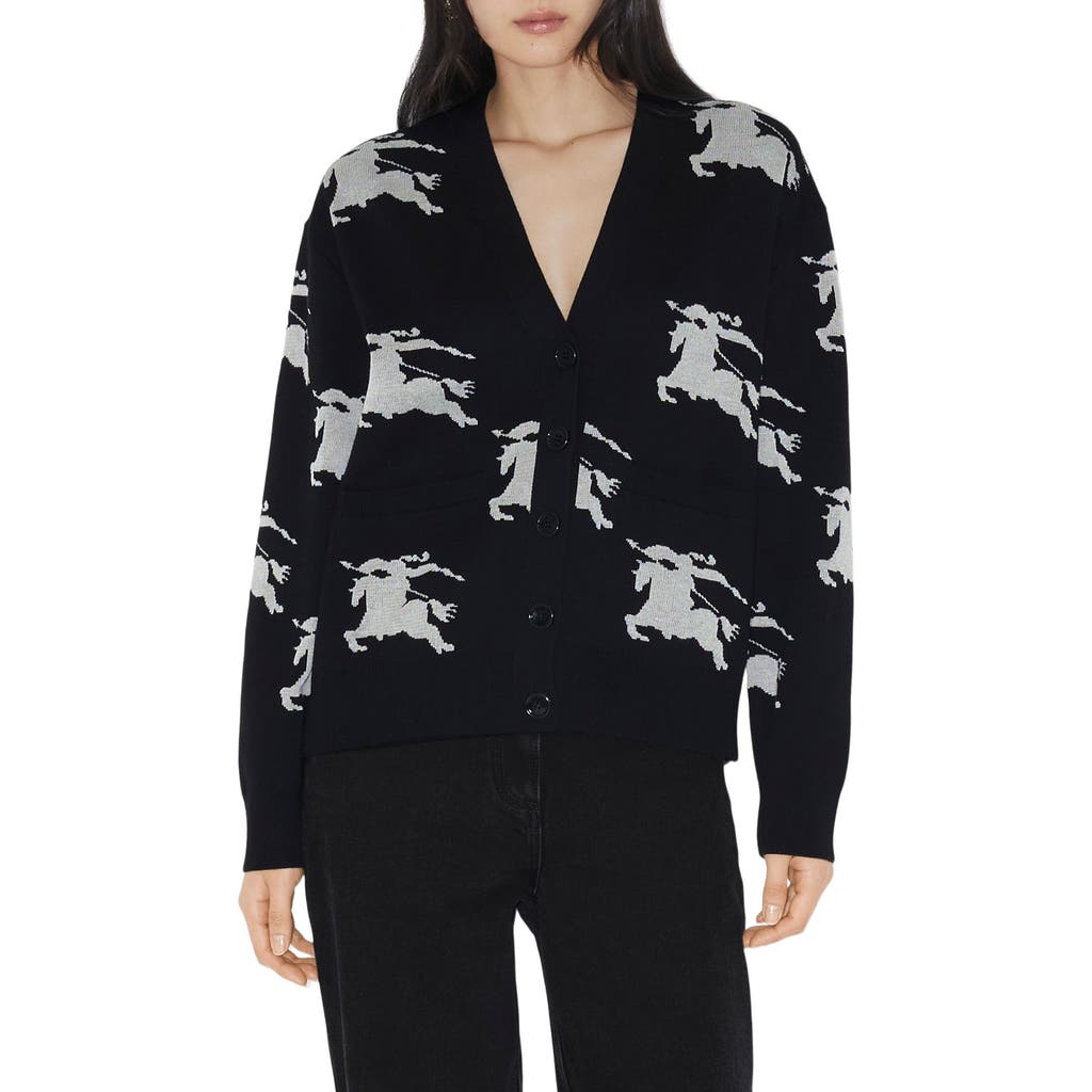 Burberry Brittany Ekd Jacquard Cotton & Silk Cardigan In Black/white