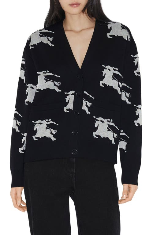 burberry Brittany EKD Jacquard Cotton & Silk Cardigan in Black /White at Nordstrom, Size X-Large