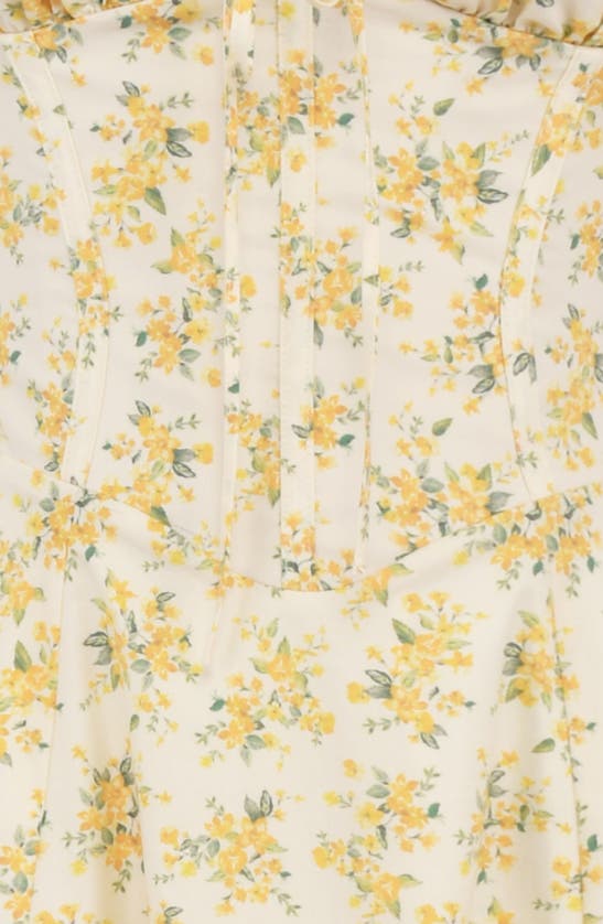 Shop House Of Cb Carmen Bustier Sundress In Yellow Floral Print