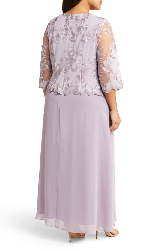Alex Evenings Floral Embroidered Overlay Gown In Smokey Orchid