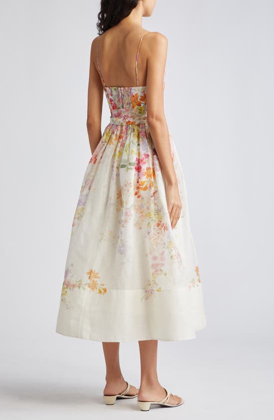 Shop Zimmermann Natura Floral Linen & Silk Organza Corset Midi Dress In Kaleidoscope Garden