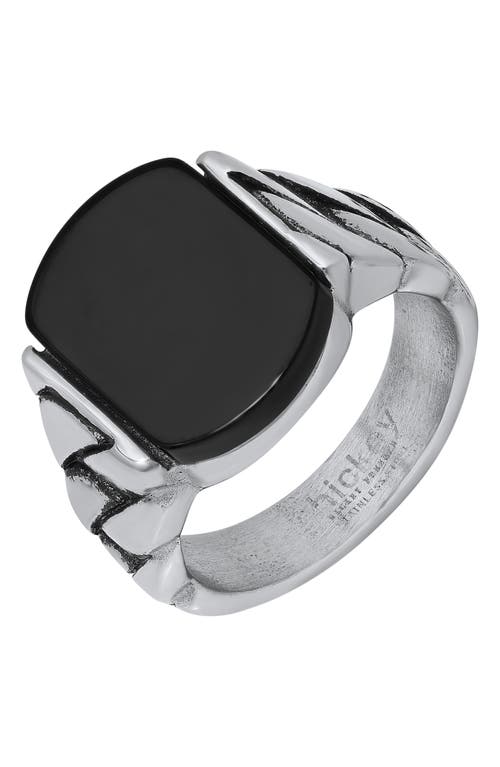 Shop Hickey Freeman Stainless Steel Black Agate Ring In Steel/black