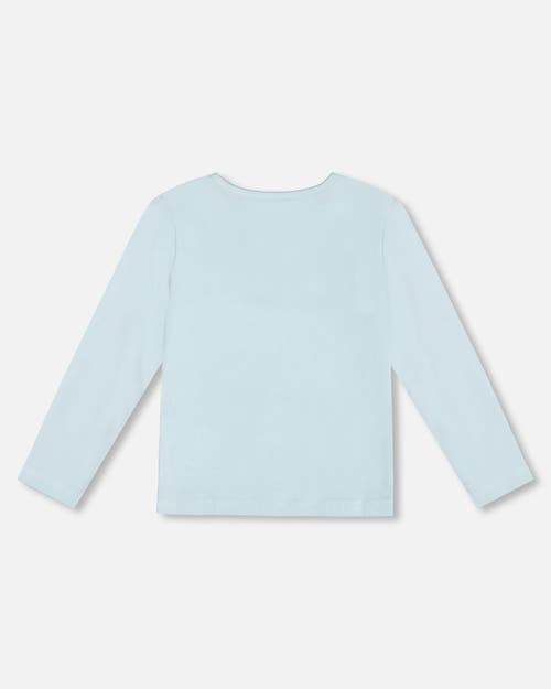 Deux Par Deux Girls' Organic Cotton T-shirt With Print Light Blue - Big Kid In Blue Glow