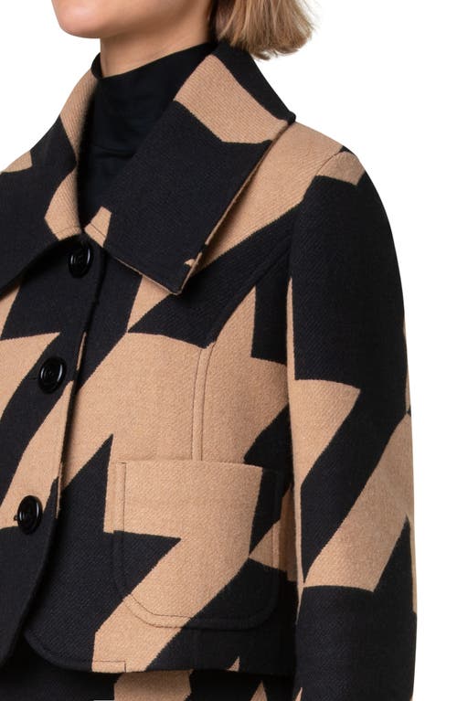 Akris Punto Houndstooth Boxy Crop Jacket In Black-caramel