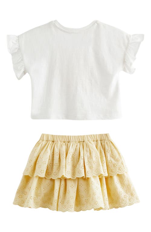 Shop Next Kids' Embroidered Flower Cotton Top & Eyelet Tiered Skirt Set In Yellow