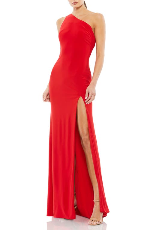 Mac Duggal One-Shoulder Jersey Body-Con Gown in Red