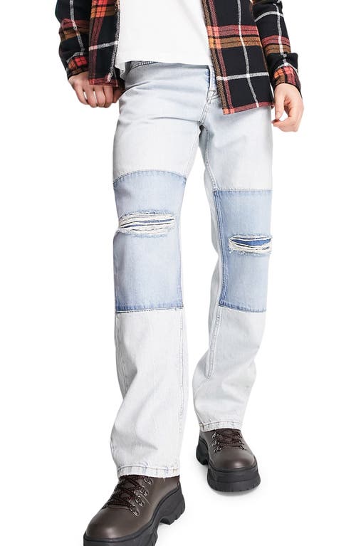 Topman Ripped Patchwork Baggy Jeans in Light Blue