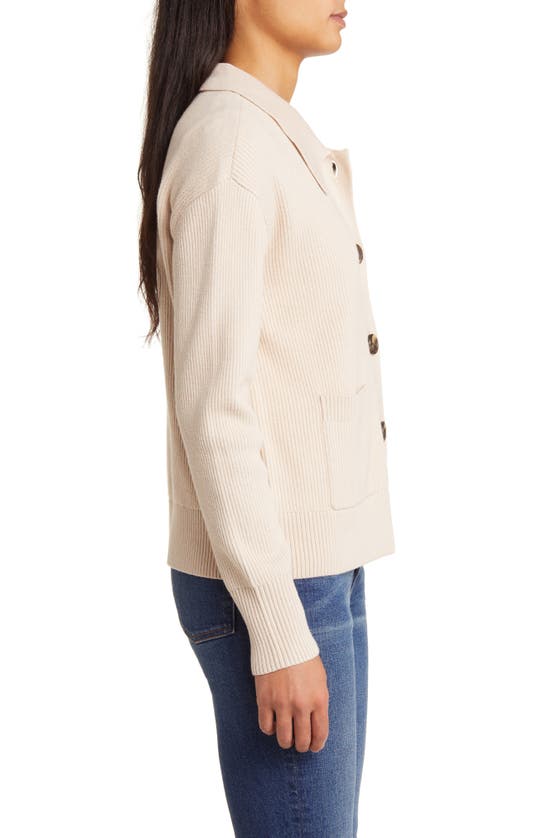 Shop Caslon (r) Collar Organic Cotton Blend Cardigan In Tan Doeskin Heather