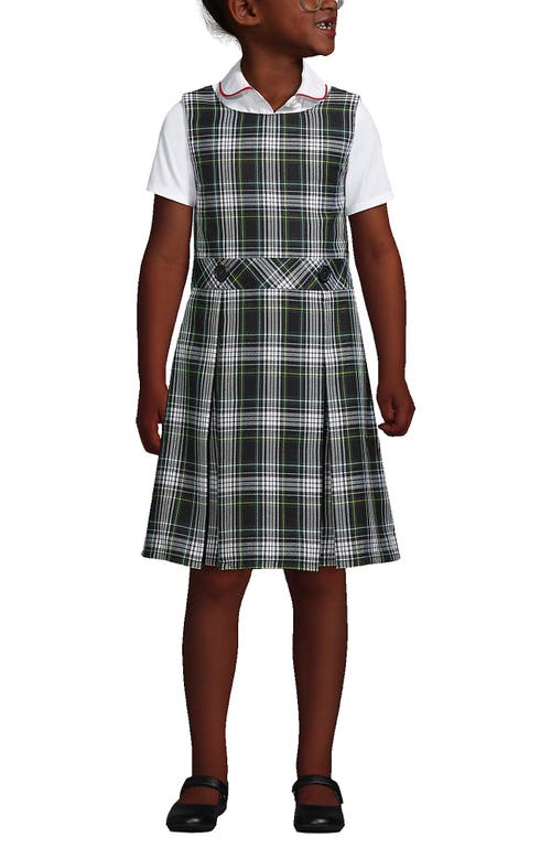 Lands' End Girls Uniform Plaid Jumper In White/evergreen Plaid
