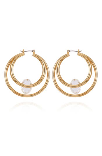 Vince Camuto Floating Crystal Double Hoop Earrings In Gold Tone