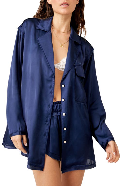 Free People Like Honey Long-Sleeve Satin Pajama Shirt at Nordstrom,