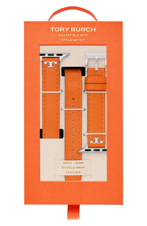 Shop Tory Burch The T Double Wrap Leather Apple Watch® Watchband In Multi