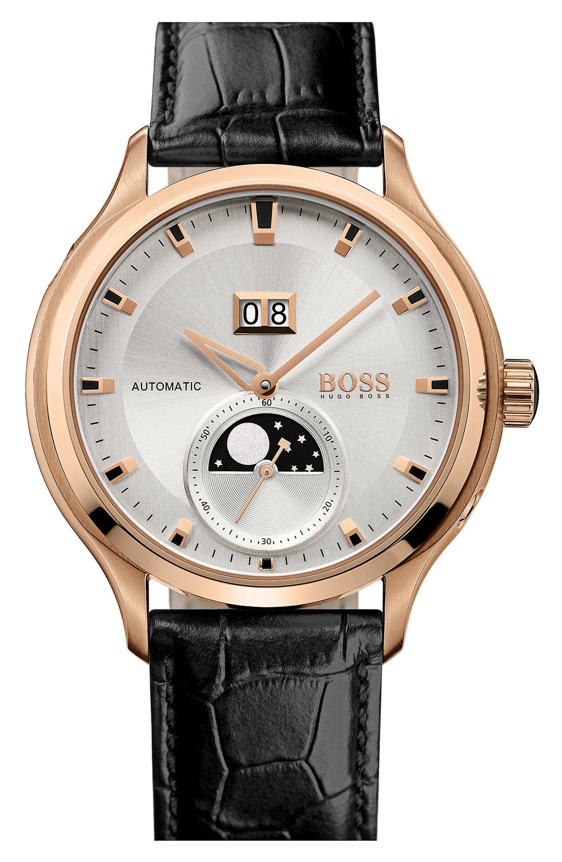 BOSS HUGO BOSS Automatic Leather Strap Watch, 45mm Nordstrom