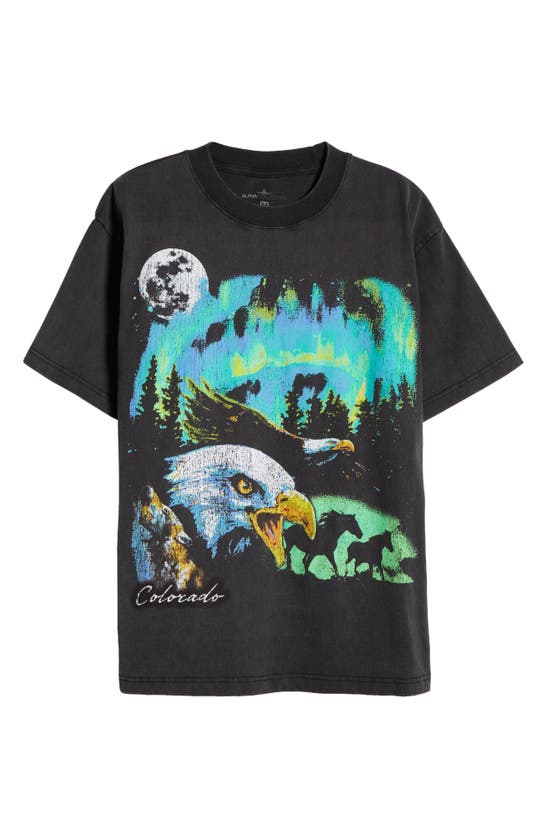 Shop Alpha Collective Eagle Moon Night Oversize Cotton Graphic T-shirt In Vintage Black