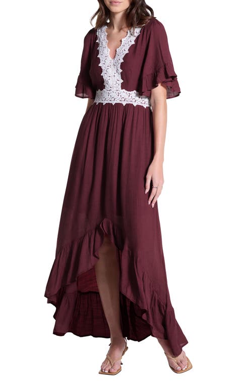 Wishlist Lace Trim High-low Dress In Deep Wine