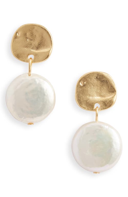Cultured Pearl Drop Earrings in Gold