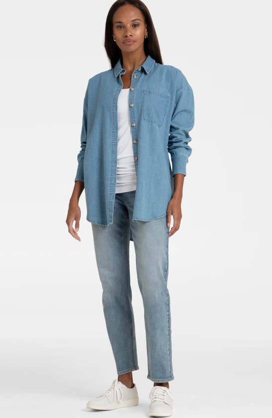 Shop Seraphine Tapered Leg Postpartum Jeans In Light Blue