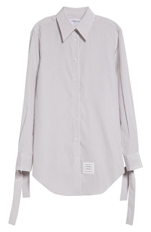 Thom Browne Stripe Bow Cuff Silk Blend Button-up Shirt In Medium Grey