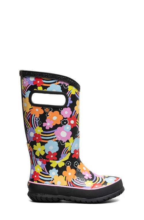 Bogs Kids' Rainbow Flower Rain Boot In Black Multi