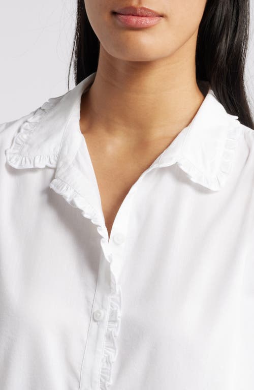 Shop Beachlunchlounge Ciara Ruffle Trim Button-up Shirt In White