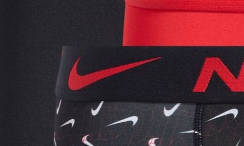 Shop Nike 3-pack Dri-fit Essential Micro Boxer Briefs In Swoosh Life/uni Red/black