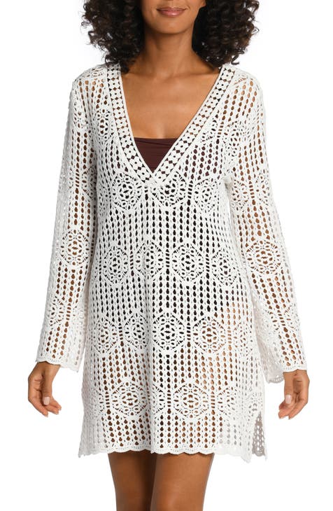 Women's Embroidered Cotton Jersey Sleeveless Swim Cover-up Dress