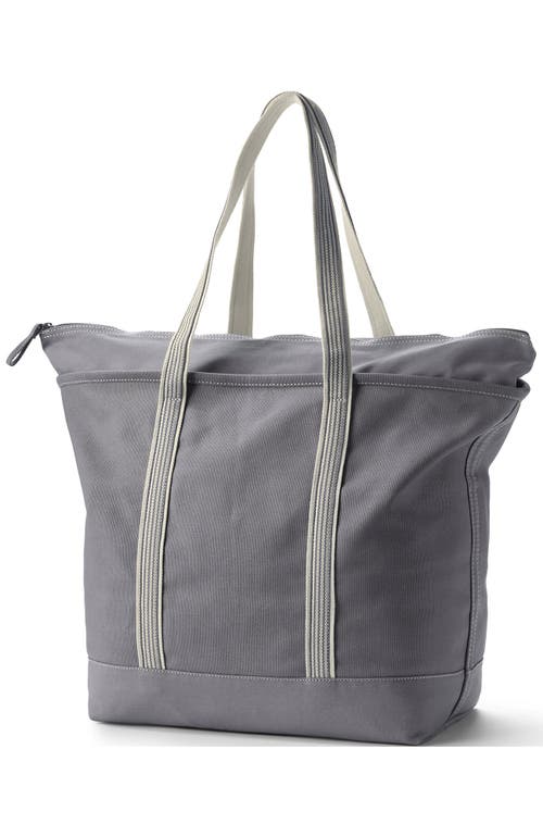 Lands' End Zip Top Long Handle Canvas Tote Bag In Silver Graphite