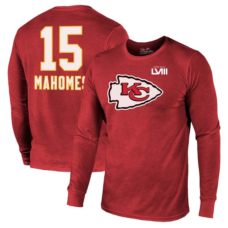 Shop Majestic Threads Patrick Mahomes Red Kansas City Chiefs Super Bowl Lviii Name & Number Tri-blend Lon