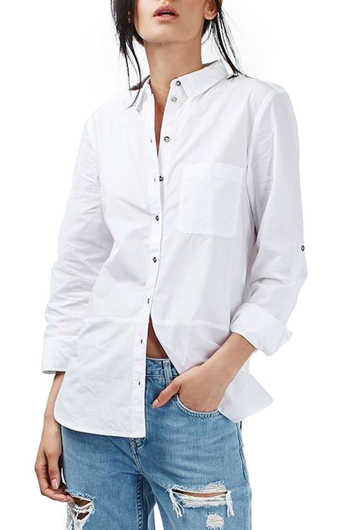 Button Tab Sleeve Split Hem Shirt Nordstrom