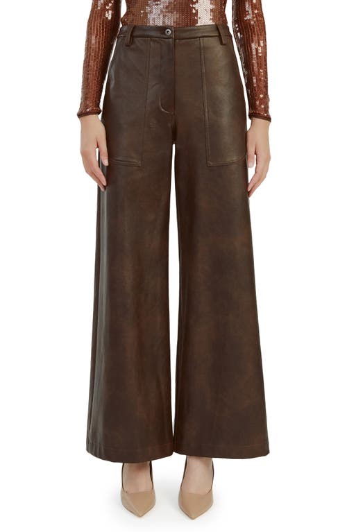 Shop Bardot Faux Leather Wide Leg Pants In Dark Choco