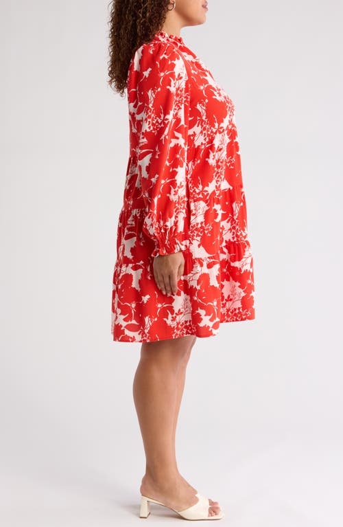 Shop Caslonr Caslon(r) Floral Tiered Long Sleeve Dress In Pink- Red Zinnia Floral