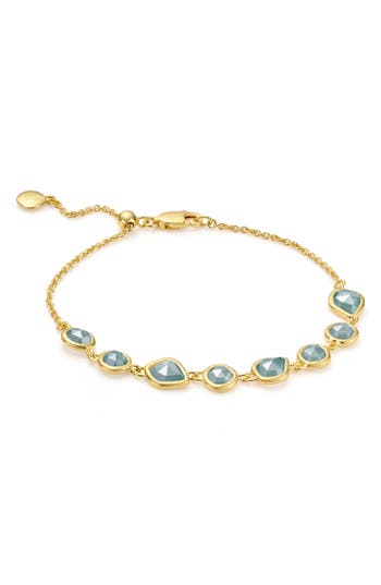 Shop Monica Vinader Siren Mini Nugget Cluster Bracelet In Yellow Gold/aquamarine