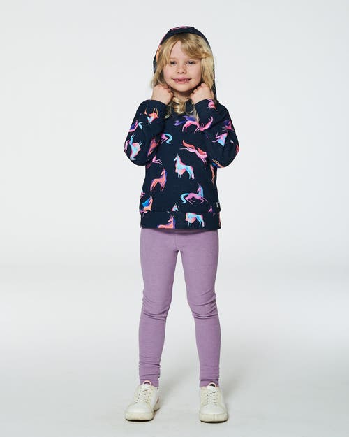 Shop Deux Par Deux Girl's Hooded Sweatshirt Navy Printed Unicorn In Printed Unicorns