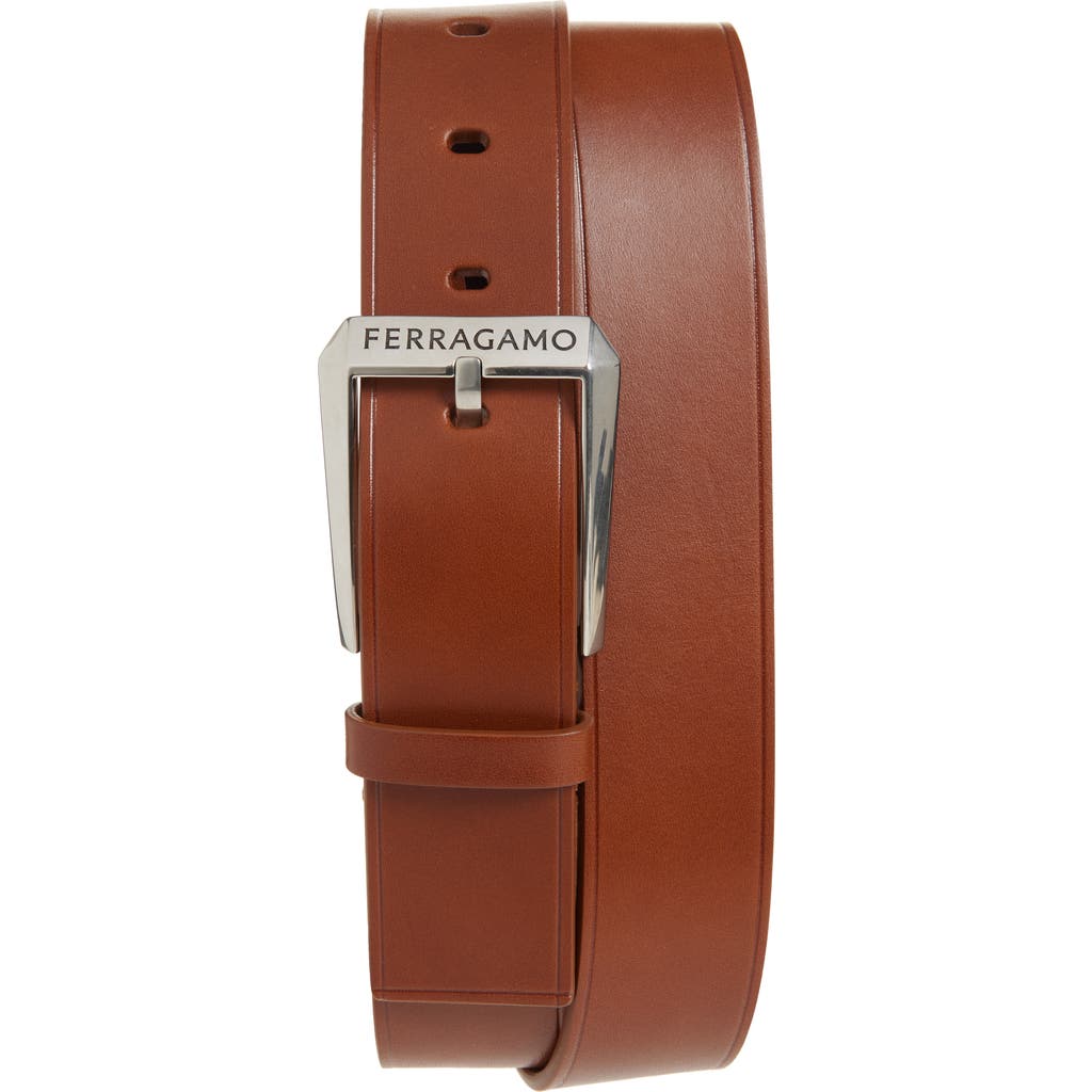 Ferragamo Fisse Calfskin Leather Belt In New Cognac