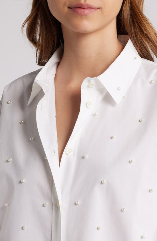 Shop Frame The Oversize Pearly Stud Organic Cotton Button-up Shirt In White