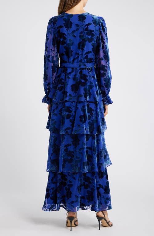 HUTCH HUTCH LONG SLEEVE VELVET BURNOUT MAXI WRAP DRESS