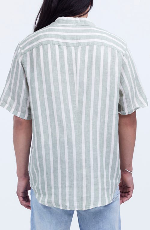 Madewell Short Sleeve Linen Stripe Woven Aloe Green Stripe In Dried Aloe