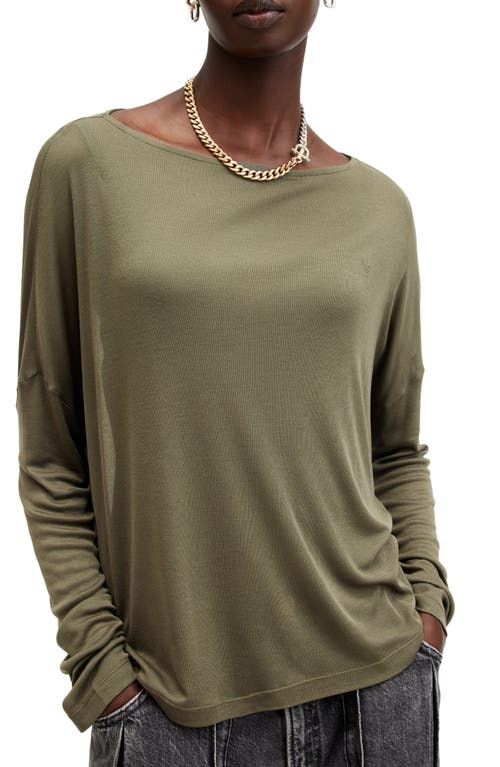 Shop Allsaints Rita Francesco Long Sleeve Boatneck T-shirt In Tarmac Green