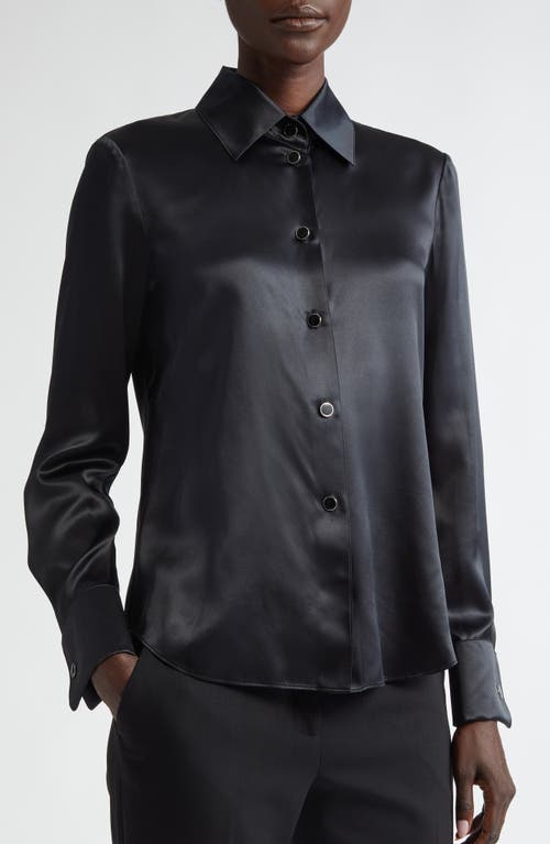 Shop Lafayette 148 New York Silk Charmeuse Button-up Shirt In Black