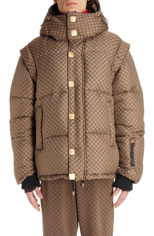 Balmain Mini Monogram Jacquard Convertible Jacket In Brown/multi