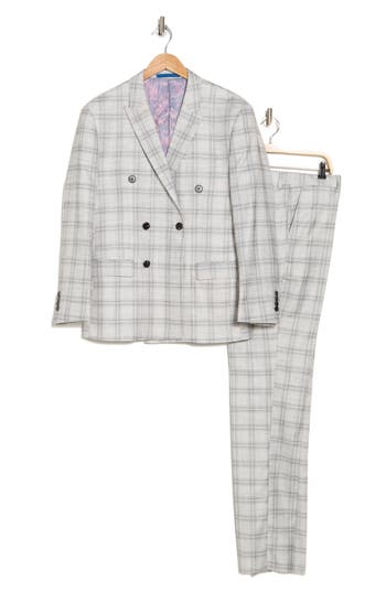 Gino Vitale Slim Fit Check Double Breasted Suit In White