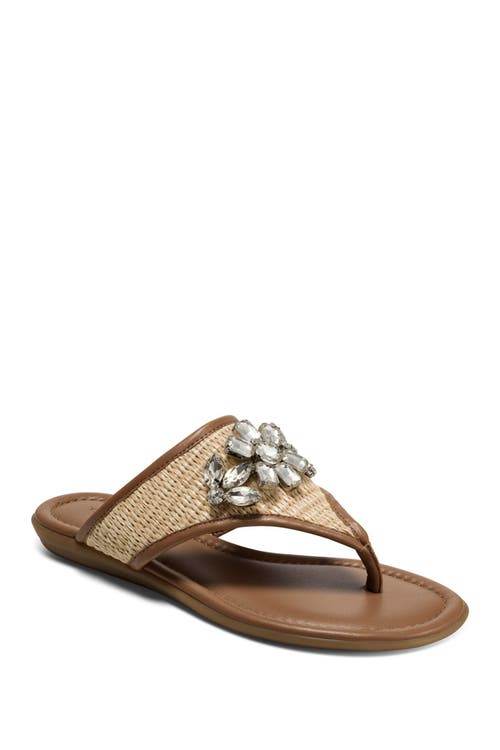 Cherie Crystal Embellished T-Strap Sandal in Natural Fabric