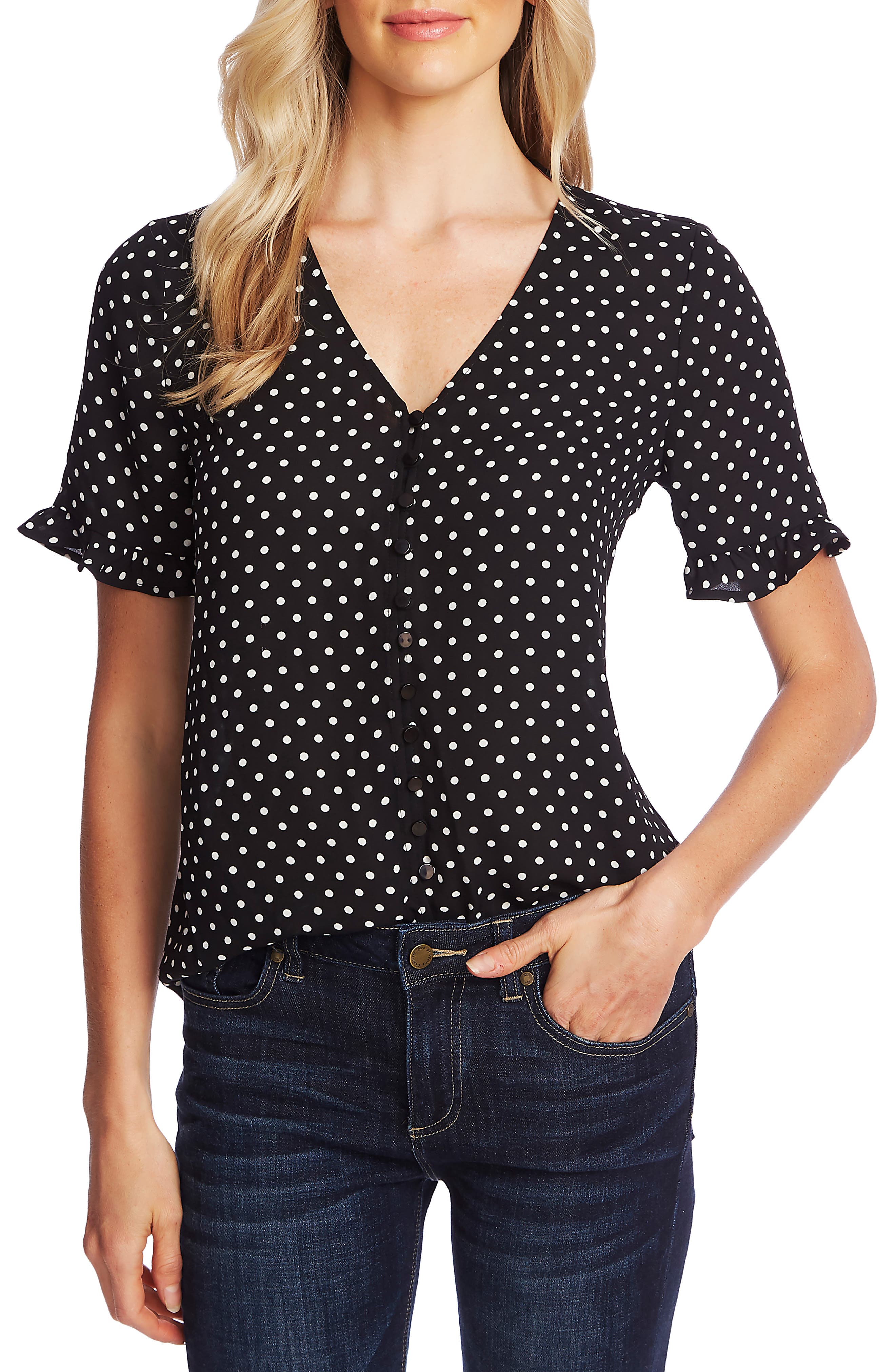 polka dot ruffle sleeve top