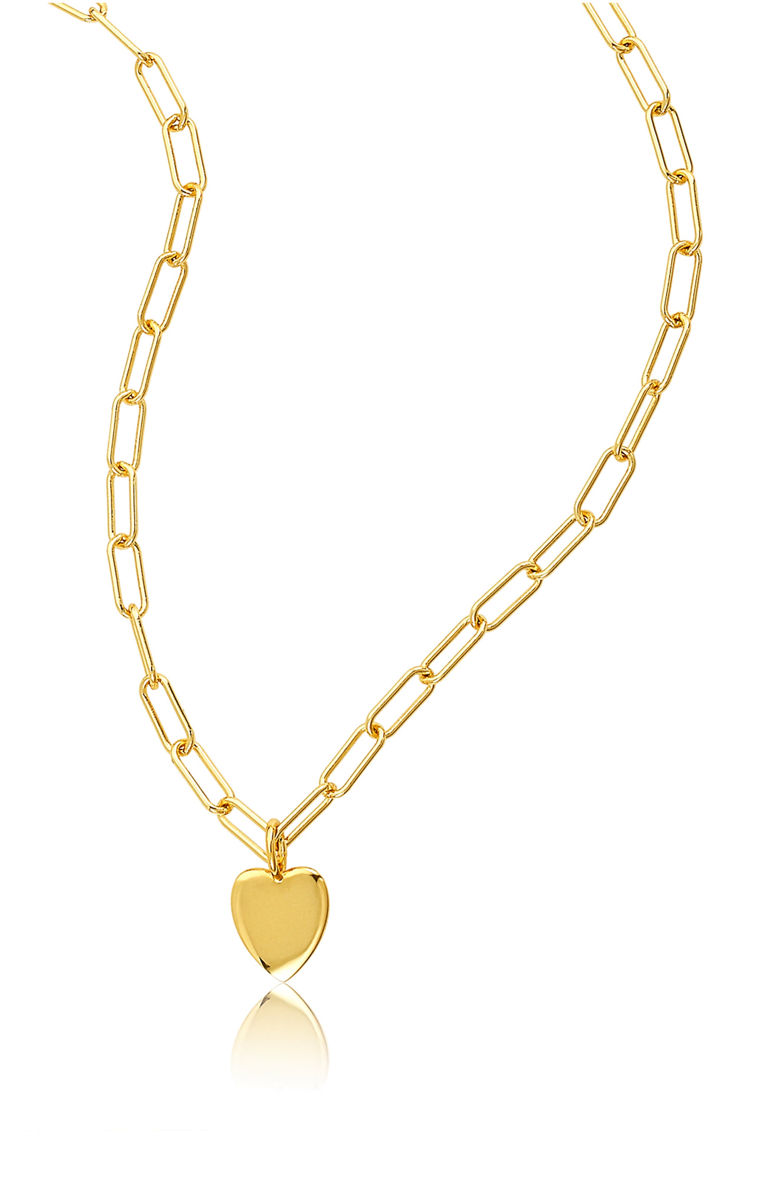 Adornia 14k Gold Plated Paperclip Chain Heart Pendant Necklace In Yellow