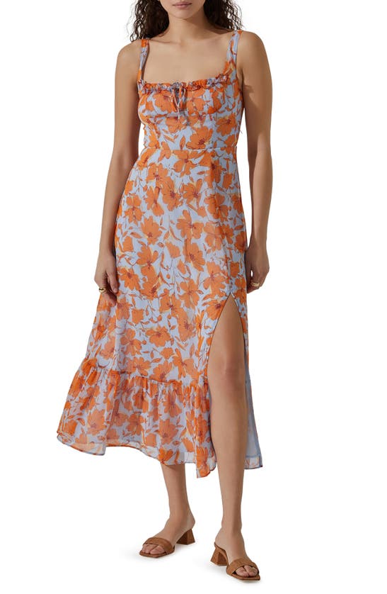 Shop Astr The Label Floral Midi Dress In Blue Orange Floral