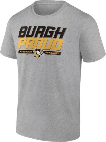 Men's Fanatics Branded Heather Charcoal Pittsburgh Penguins Stacked Long Sleeve Hoodie T-Shirt Size: Medium